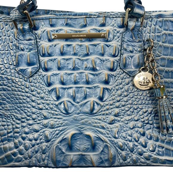 Brahmin Mini Asher Tote Satchel Bag Melbourne Cerulean Blue Croc Embossed - Picture 6 of 10